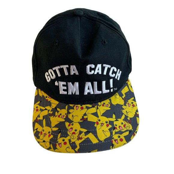 Pokemon Pokeball Baseball Hat Cap Pikachu Black Flat Bill Snapback Licensed - Picture 1 of 10